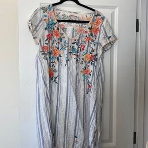 Johnny Was Striped Floral Embroidered Dress or Coverup size Small